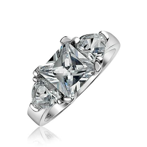 Jewelry 3ct Cubic Zirconia Square Solitaire Princess Cut Side Stone Heart Cz Engagement