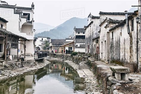 Traditional Houses By Waterway Hongcun Village Anhui Province China