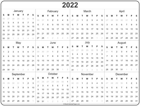 Printable 2022 Calendar On One Page Example Calendar Printable