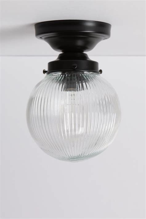 Clear Ribbed Glass Globe Light Black Base Ceiling Mount Light Fixtures Globe Lights Glass