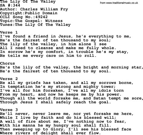 Salvation Army Hymnal Song The Lily Of The Valley With Lyrics And Pdf