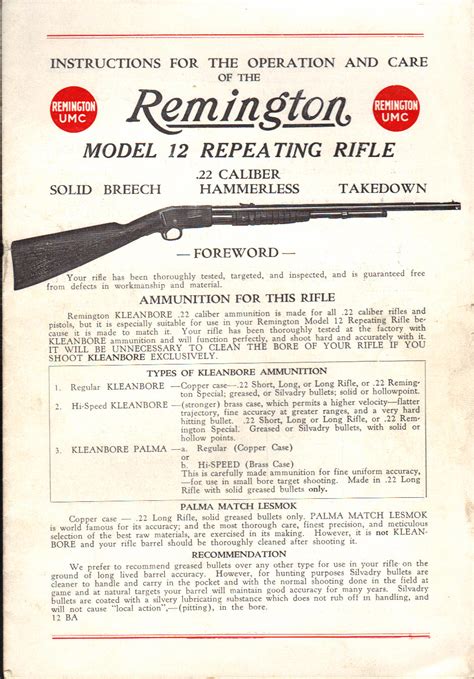 Remington Model 12 Manual Remington Society Of America