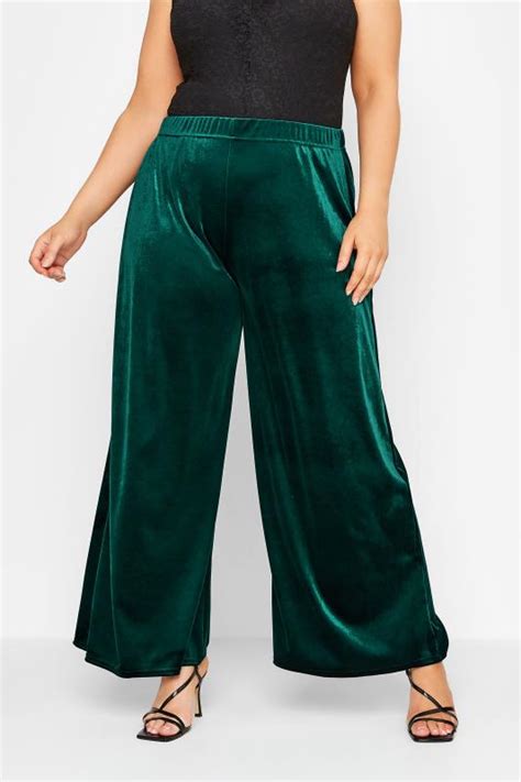 Plus Size Green Wide Leg Velvet Trousers Yours Clothing