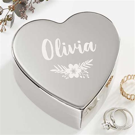 Personalized Silver Heart Keepsake Box Floral Reflections