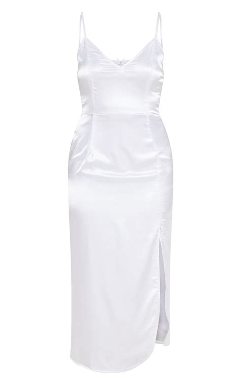 White Satin Slip Dress Dresses Prettylittlething