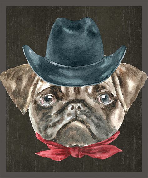 Pug Cowboy Hat Red Collar Dogs In Clothes Digital Art By