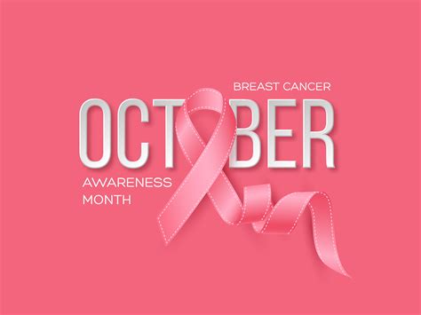 Breast Cancer Awareness Month Background Realistic Pink Ribbon With 3d