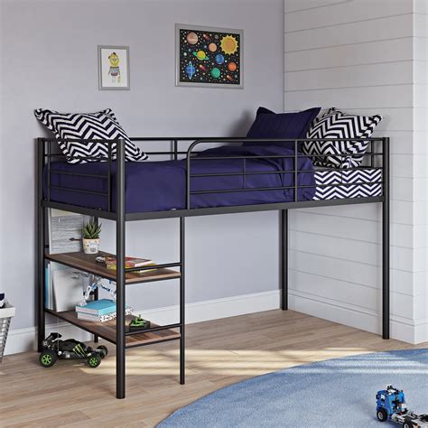 Your Zone Beckett Kids Metal Twin Loft Bed With Open Book Shelf