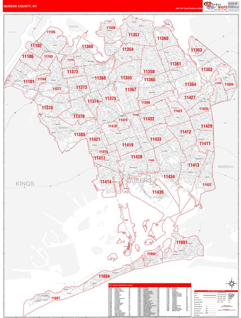 Queens County Ny Zip Code Wall Map Red Line Style By Marketmaps Mapsales