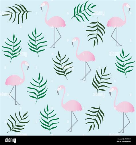Tropical Flamingo Pattern Pink Flamingo And Leaves Summer Print Stock