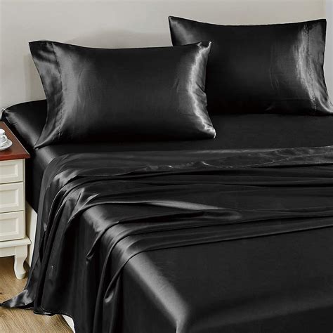 Satin Sheets King Size 4 Pieces Silky Sheets Microfiber Black Bed Sheet