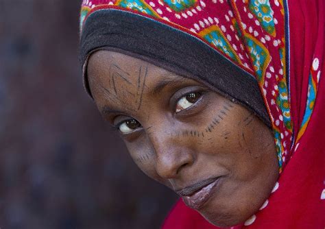 Afar Tribe Woman With Scarifications On Her Face Assaita Afar