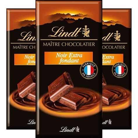 LINDT Tablette de chocolat noir extra fondant 3 pièces 3x110g pas cher
