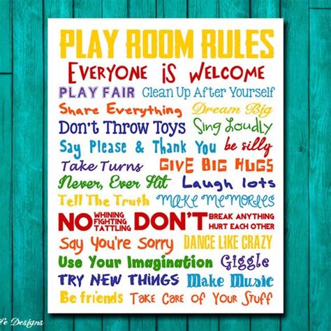 Playroom Rules Sign Childrens Wall Art Kids Room Decor Etsy