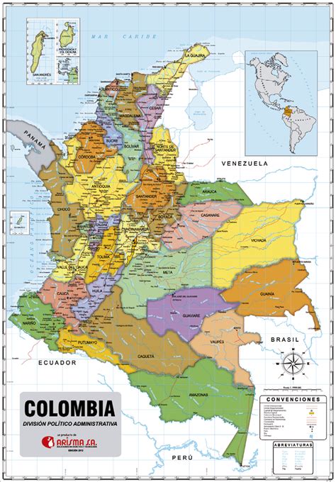 Mapa Político De Colombia Impreso En Tela Pvc Tipo Poliéster De 70 X