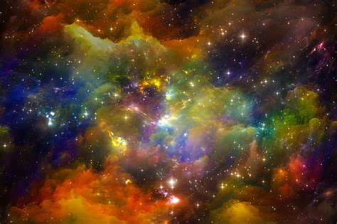 Hd Wallpaper Yellow And Multicolored Galaxy Poster Space Stars The