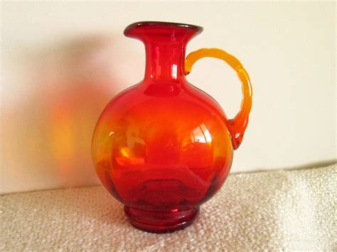 Red Orange Glass Pitcher Vase