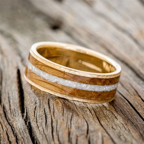 Rainier Diamond Dust And Whiskey Barrel Oak Wedding Ring Featuring A