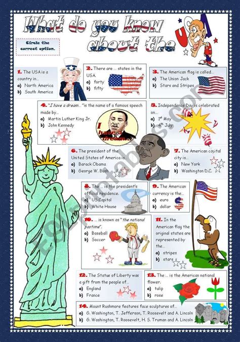 How Much Do You Know About The Usa Worksheet The Usa Quiz English Esl