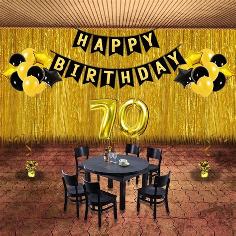 70th Birthday Theme Party Decorations Kit Black Happy Birthday Banner