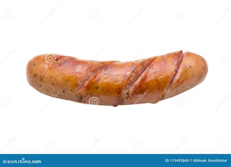 Fried Smoked Sausage Or Wurst Isolate On White Background Stock Image