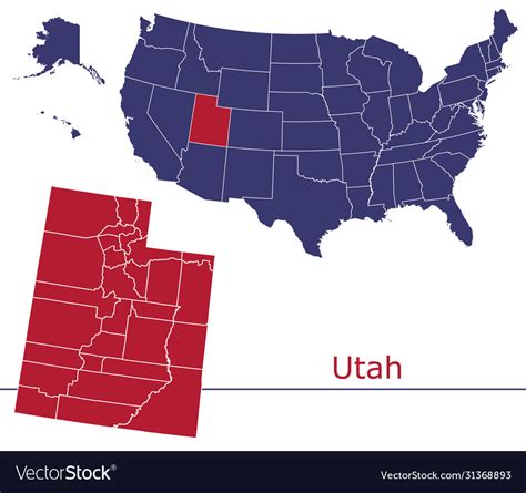 Utah Map Counties With Usa Map Royalty Free Vector Image