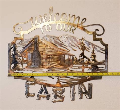 Welcome To Our Cabin Metal Wall Hanging Sign 2 Color Options Etsy