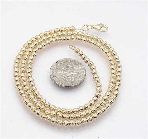 Diamond Cut Round Bead Ball Chain Necklace Real Solid K Yellow