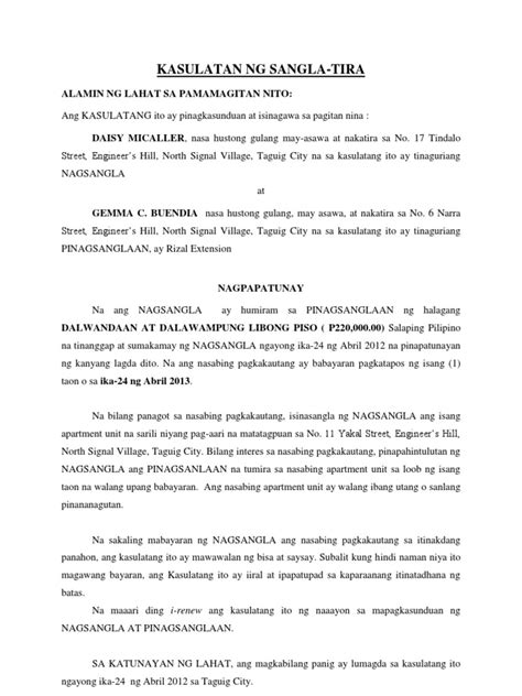 Ito ay isang kasunduan ng mga taong bumubuo ng kanilang lipunan na tumutukoy sa mga karapatan at mga tungkulin ng bawat kasapi. Kasulatan Ng Sangla-tira