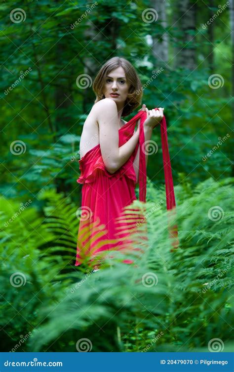 Beautiful Woman With Naked Back In Summer Forest Stock Photo Image Of