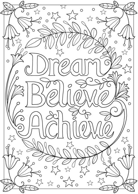Dream Believe Achieve Coloring Page