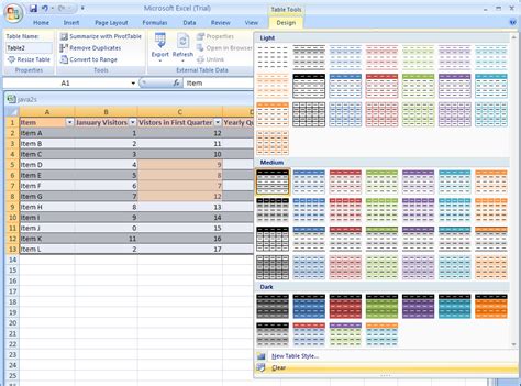 Remove or clear a table style : Table Format « Table « Microsoft Office