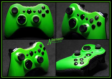 Xbox360 Carbon Fiber Modded Black And Lime Green Wireless Controller