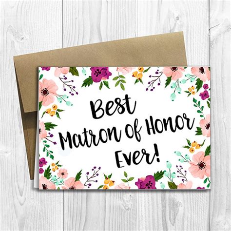 Printed Best Matron Of Honor Ever Wedding Bridal Thank You Etsy