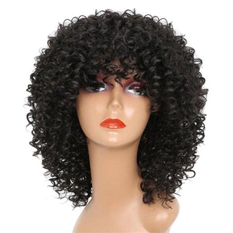 Off Medium Neat Bang Shaggy Afro Kinky Curly Synthetic Wig Rosegal
