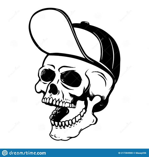 Illustration Of Human Skull In Baseball Cap Design Element For Poster