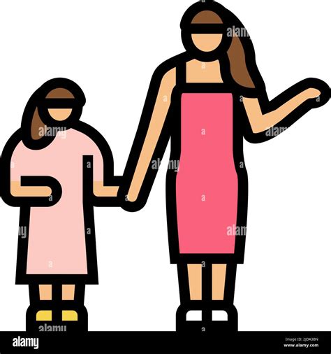 Mom And Daughter Hairstyle Color Icon Vector Illustration Stock Vector