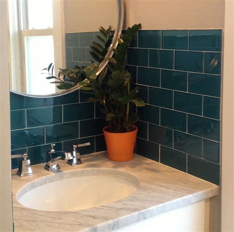 Subway tile is a classic choice for a kitchen backsplash. Dark Teal Glass Subway Tiles | Teal glass tile, Floor tile ...