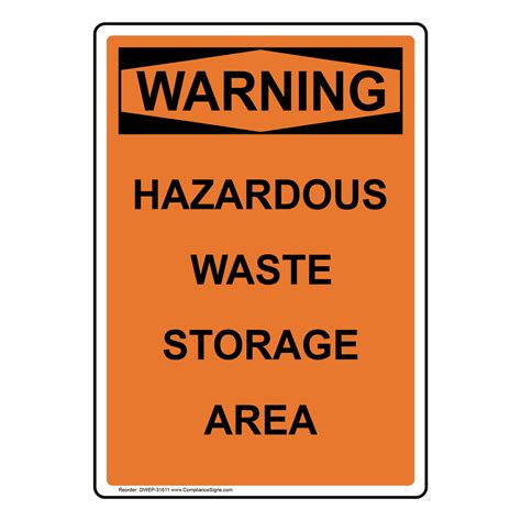 Vertical Hazardous Waste Storage Area Sign OSHA WARNING