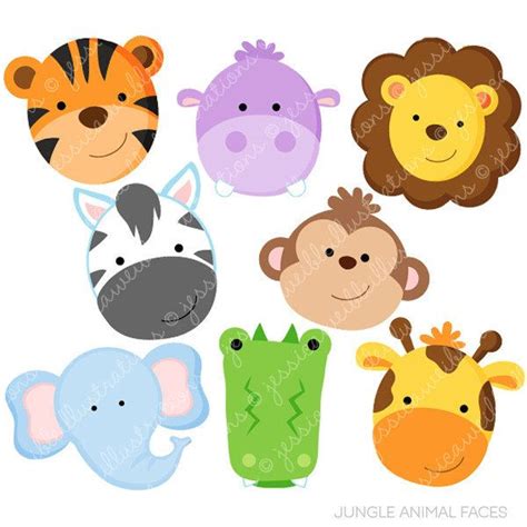 Jungle Animal Faces Cute Digital Clipart Commercial Use