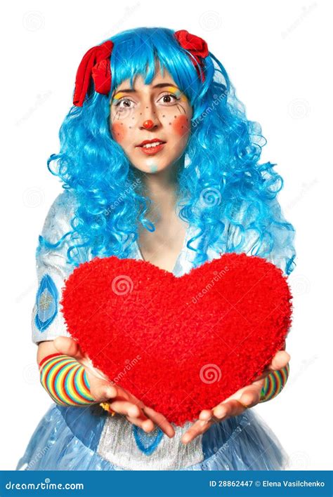 Clown Girl Holding Heart Stock Image Image Of Clown 28862447