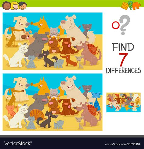 Find Differences Game With Dogs And Cats Vector Image