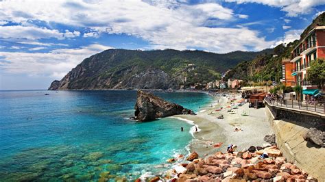 Italy Monterosso Cinque Terre Beach Coast Sea Rocks Houses