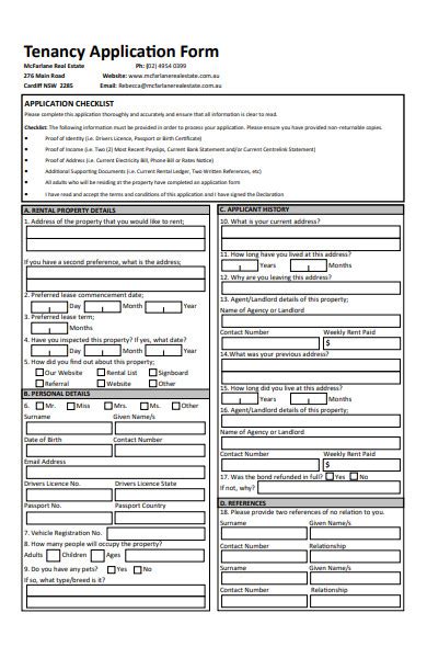 Free 35 Tenant Application Forms In Pdf Ms Word
