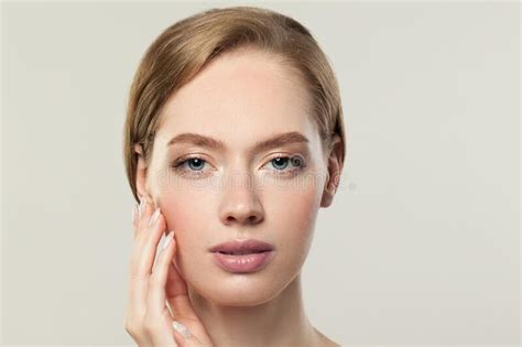 Pretty Female Face Close Up Healthy Woman With Clear Skin Stock Image