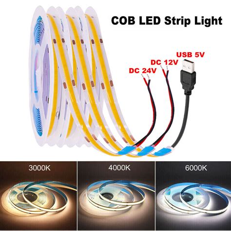 Cob Led Strip Light Flexible Tape Lights Home Diy Lighting Warm White