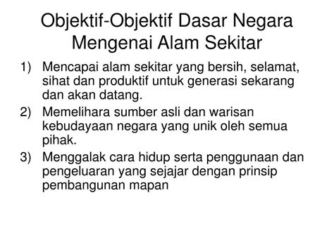 Alam sekitar uang bersih, selamat, sihat dan produktif. Prinsip Dasar Alam Sekitar Negara