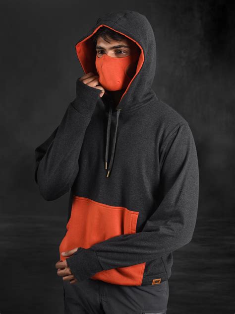 Charcoal Grey And Orange Unisex Hoodie With Built In Face Mask Bombay