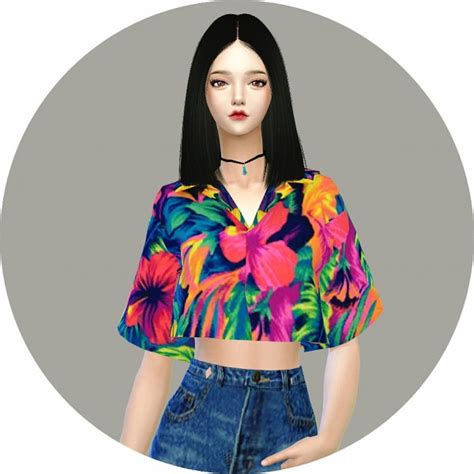 Sims4 Marigold Crop Hawaiian Shirts Sims 4 Downloads