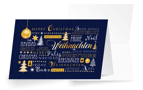 Und was schenkst du deinen liebsten? Mehrsprachige Weihnachtskarte blau "Felices Fiestas" mit Baum und Sternen in 2020 ...